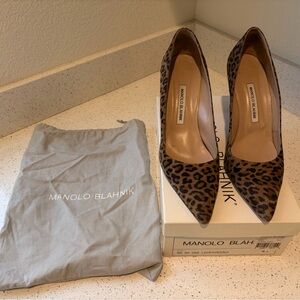 Manolo Blahnik Brown Leopard Print Heels